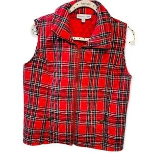 Vintage Southern Lady Quilted Fall Vest Coat Plaid Sleeveless Size Small
